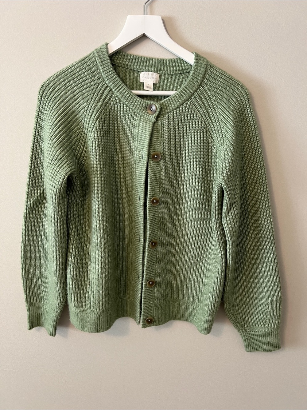 Caslon Sage Green Ribbed Button Cardigan